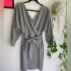 2 for $25 - 👗 Gray Ribbed Cotton Blend Dress with Batwing Sleeves 🦇
